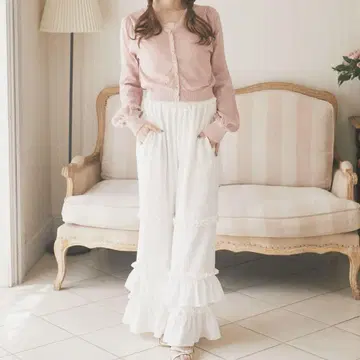 Areeam 셔링 티어드 팬츠 화이트 아이냥