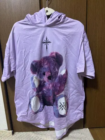 후드 부착 티셔츠 곰 프린트 라벤더 컬러 TRAVAS TOKYO