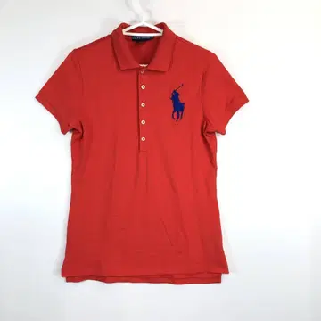 랄프 로렌 반팔 폴로 셔츠 레드 여성용 L 사이즈 빅 포니