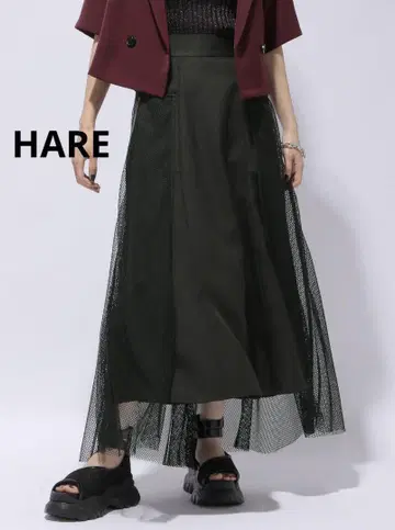 새상품급 HARE 메쉬 절개 트랙 스커트 블랙