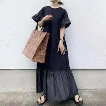 롱 원피스 원피스 프릴 소매 맥시 길이 A 라인 여성용 여름