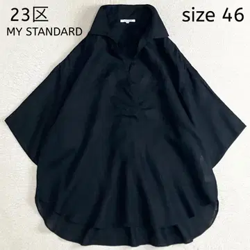 23구 마이 스탠다드 반팔 린넨 셔츠 블라우스 블랙 빅 사이즈 46