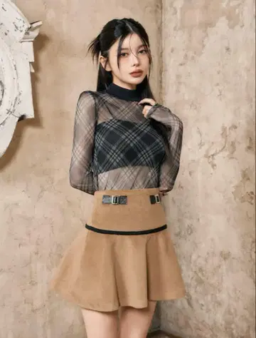 다리치 Darich 체크 패턴 시어 탑 블랙