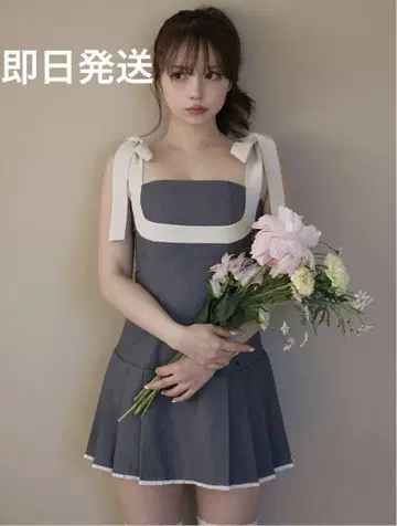 앤드메리 추추 플리츠 리본 드레스