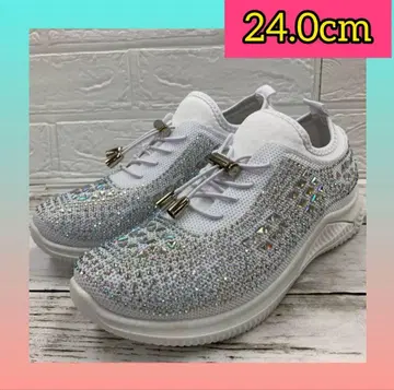 24.0cm 여성용 새상품 와이드 비쥬 슬립온 스니커즈 화이트