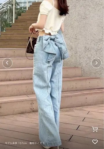 리젝시 백 리본 데님 팬츠