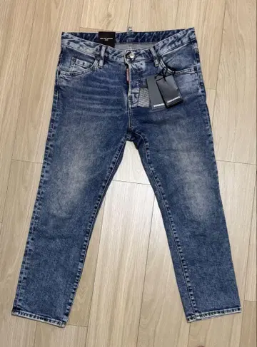 44-46 상당 빨간색 사각 패치 DSQUARED2 데님 크롭 유니섹스