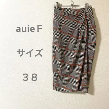 auieF 아위이 그레이 오렌지 체크 타이트 스커트
