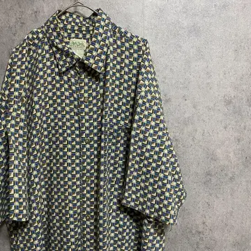 90S 빈티지 반팔 패턴 셔츠 레이온 남성용 L 구제 의류 개성파 기발한