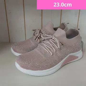 23.0cm 여성용 새상품 와이드 비쥬 슬립온 스니커즈 핑크