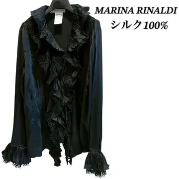컨디션 최상 MARINA RINALDI 실크 블라우스 여성용 블랙 검정