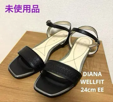 미사용품 DIANA WELLFIT 플랫 스트랩 샌들 블랙 EE 24cm