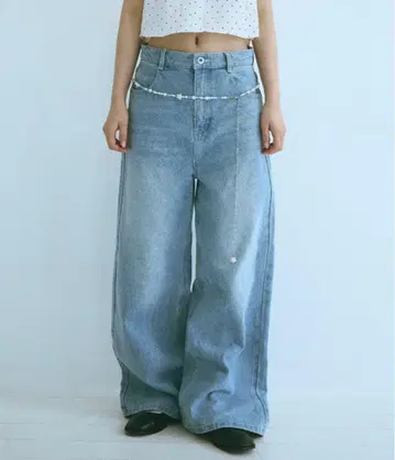 fekete 와이드 루즈 데님 라이트 블루