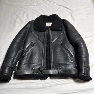 Avirex B-3 Belted 무스탕 L 블랙 천연 가죽 양가죽 벨트