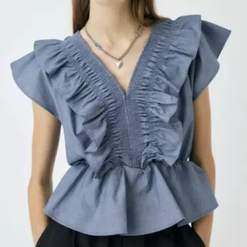 MOUSSY SHIRRING RUFFLE PEPLUM 상의 / 블루