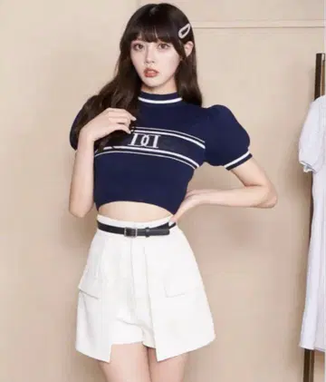 DD 하프 슬리브 니트 탑 / NVY