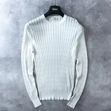 이탈리아제 그랑사쏘 남성용 46 (M) 화이트 케이블 짜임 니트