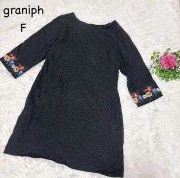 graniph [F] 7부 소매 원피스 백 버튼 다운 꽃무늬 자수 코튼