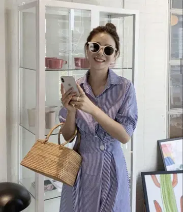 스트라이프 랩 셔츠 원피스