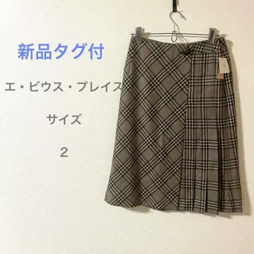 택 포함 새상품 에비우스 플레이스 체크 무늬 플리츠 스커트 무릎 기장