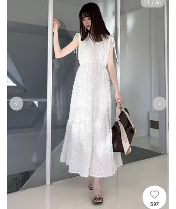 FRAY ID 프린지 자카드 티어드 원피스