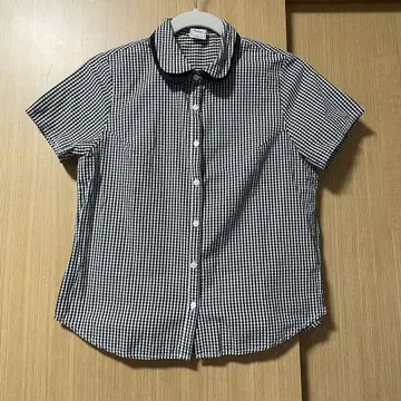 체크 무늬 셔츠 블라우스 둥근 카라