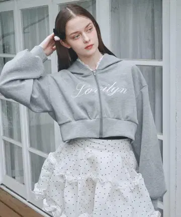 Lovilyn 바브미 후드 레이스 레터링 후드티 그레이