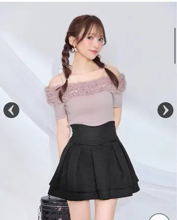 슬림 레그 엘레강트 트위드 스커트 블랙