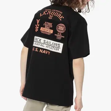 아비렉스 백 로고 NAVAL 모슬린 패치 티셔츠 블랙 XL