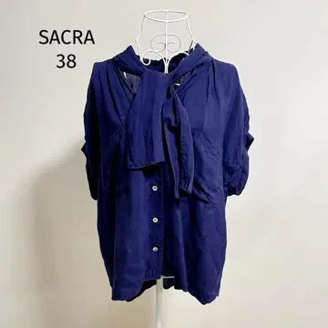 SACRA 사쿠라 텐셀 보타이 블라우스 반팔 네이비 38