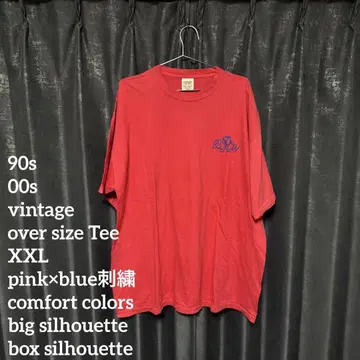 빈티지 90s 00s 자수 오버 사이즈 티셔츠 핑크 빅