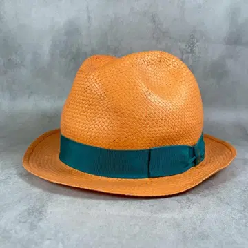 Borsalino 볼사리노 고급 페이퍼 햇 그린 리본 오렌지