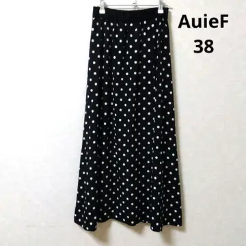 AuieF 아우이에프 블랙 화이트 도트 무늬 플레어 롱 스커트 38