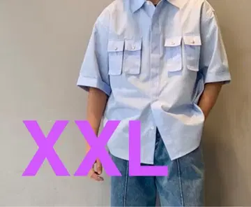 GU rokh 블루 유틸리티 셔츠  5부 소매 XXL