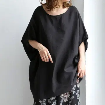 antiqua 새상품 안티카 면 린넨 돌먼 탑 티셔츠 블랙 검정