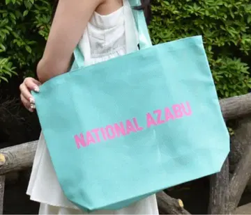 NATIONAL AZABU 메쉬 에코백 민트에 핑크 로고