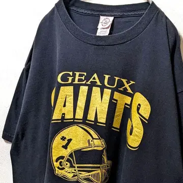 델타 GEAUX 세인트 빅 로고 티셔츠 블랙 검정 L 구제 의류