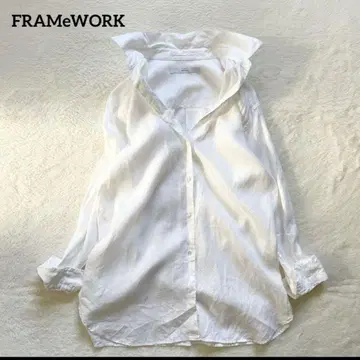 FRAMeWORK 린넨 100% 롱 셔츠 긴팔 화이트 38
