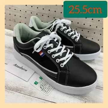 25.5cm 남성용 라인 스니커즈 메쉬 인조 가죽 블랙