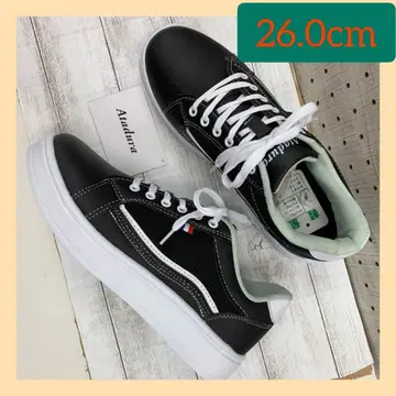 26.0cm 남성용 라인 스니커즈 메쉬 인조 가죽 블랙