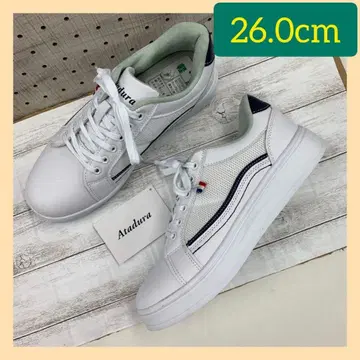 26.0cm 남성용 라인 스니커즈 메쉬 인조 가죽 화이트