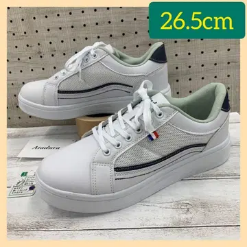26.5cm 남성용 라인 스니커즈 메쉬 인조 가죽 화이트