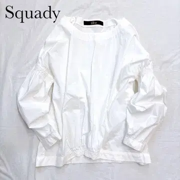 Squady 블라우스 긴팔 볼륨 소매 화이트 화이트 코튼 사이즈 2