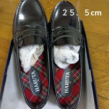 HARUTA 블랙 로퍼 25.5E 체크 무늬 거의 미사용