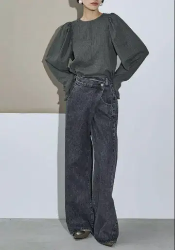 THEYOn 크로스 허리 아지메 랩 데님 팬츠 M