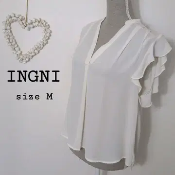 INGNI 프렌치 슬리브 프릴 시어 화이트 M 오피스 캐주얼