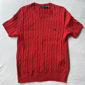 Polo Ralph Lauren 케이블 짜임 반팔 니트 L 빨간색