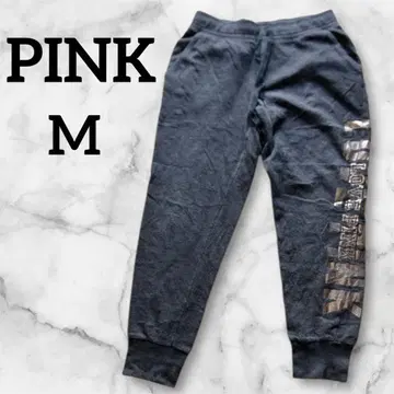 PINK [M] 다크 그레이 조거 팬츠 로고 프린트 맨투맨