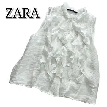 ZARA 여성용 상의 슬리브리스 프론트 프릴 블라우스 셔츠