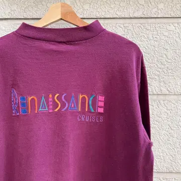 90s USA제 와인 레드 긴팔 티셔츠 컬러풀 자수 빈티지